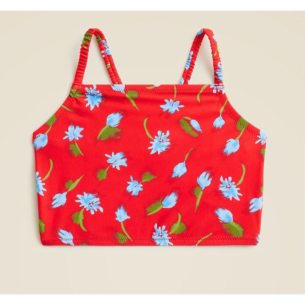 NWT J. Crew Crewcuts Girls' Ruched-strap Bathing Swimsuit Red Multi